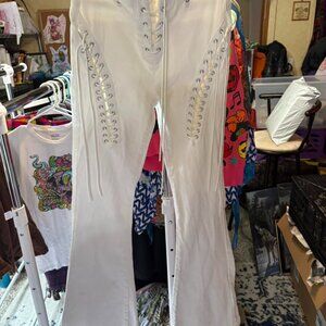 Edikted brand Y2K inspired white denim low rise lace up flare jeans size small